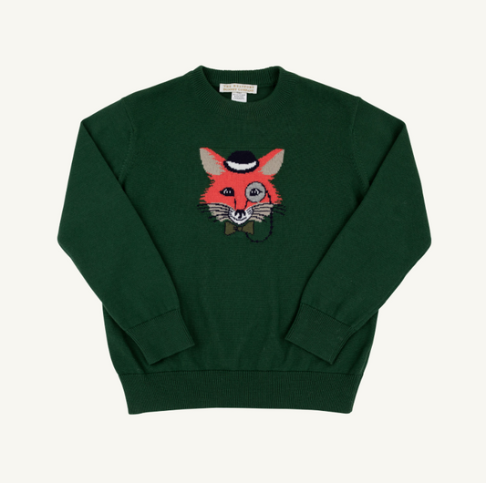 The Beaufort Bonnet Company Isaac's Intarsia Sweater in Grier Green with Fox