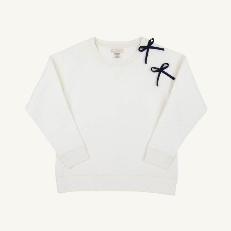 The Beaufort Bonnet Company Cassidy Comfy Quilted Crewneck in Palmetto Pearl with Bows