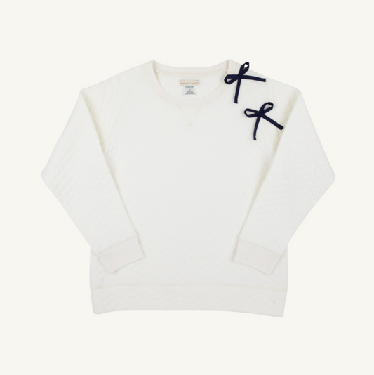 The Beaufort Bonnet Company Cassidy Comfy Quilted Crewneck in Palmetto Pearl with Bows