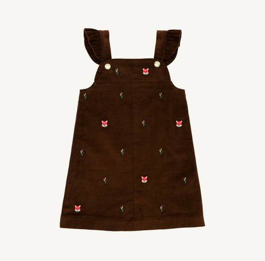 The Beaufort Bonnet Company Critter Julia Corduroy Jumper in Chelsea Chocolate with Foxes