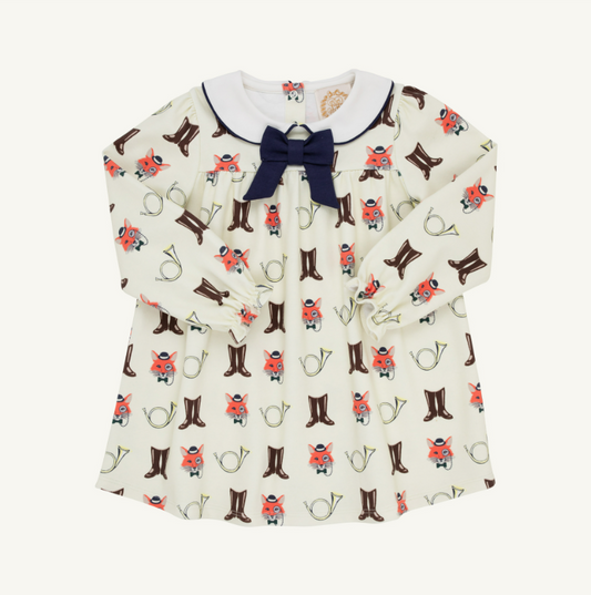 The Beaufort Bonnet Company Long Sleeve Banks Bow Pima Dress in Happy Hunting