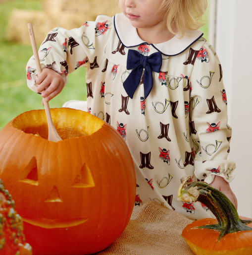 The Beaufort Bonnet Company Long Sleeve Banks Bow Pima Dress in Happy Hunting