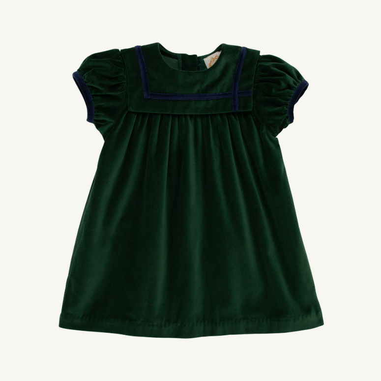 The Beaufort Bonnet Company Short Sleeve Patsy's Party Velveteen Dress in Grier Green