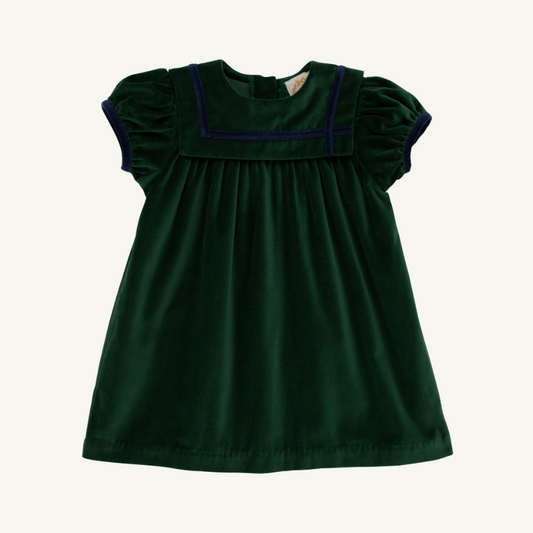 The Beaufort Bonnet Company Short Sleeve Patsy's Party Velveteen Dress in Grier Green