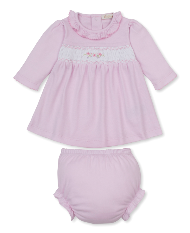 Kissy Kissy Dress with Hand Smocking in Fall Medley Pink