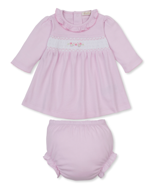 Kissy Kissy Dress with Hand Smocking in Fall Medley Pink