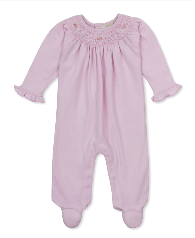 Kissy Kissy Footie with Hand Smocking in Fall Bishop Pink