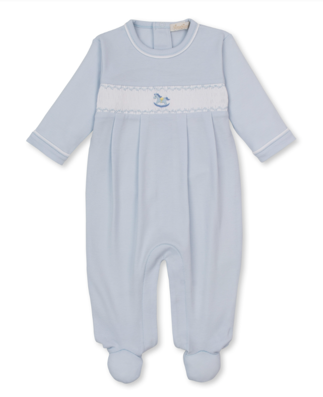 Kissy Kissy Footie with Hand Smocking in Fall Medley Blue