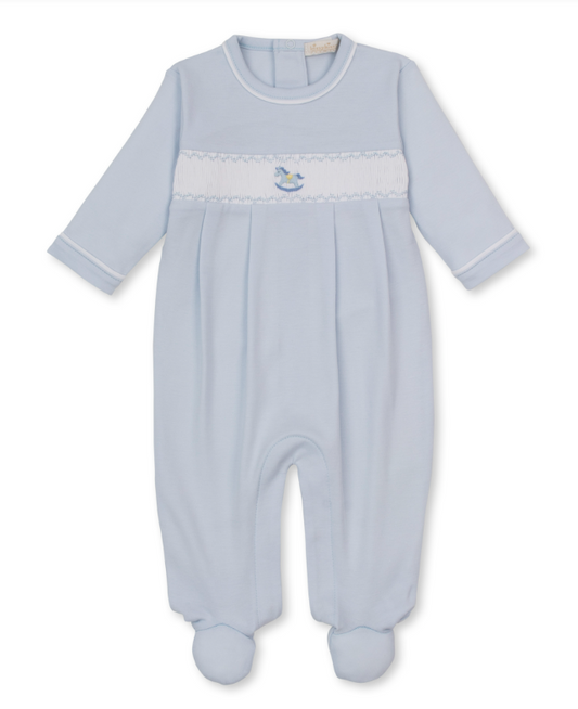 Kissy Kissy Footie with Hand Smocking in Fall Medley Blue
