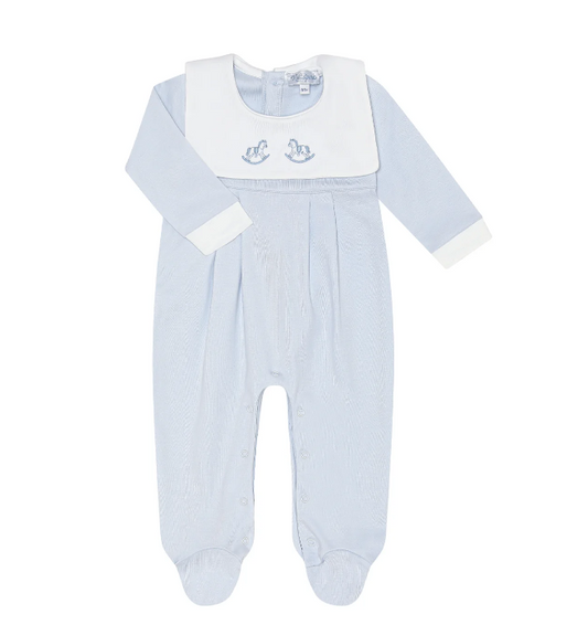 Nella Pima Blue Rocking Horse Embroidered Footie