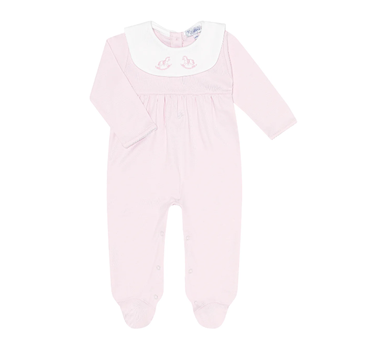 Nella Pima Pink Rocking Horse Embroidered Footie