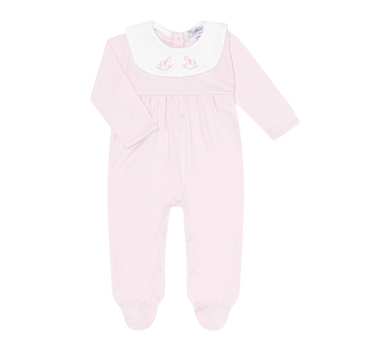 Nella Pima Pink Rocking Horse Embroidered Footie