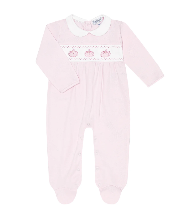 Nella Pima Pink Pumpkin Patch Embroidered Footie