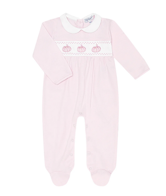 Nella Pima Pink Pumpkin Patch Embroidered Footie
