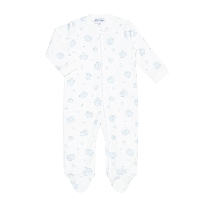 Nella Pima Blue Pumpkin Patch Zipper Footie