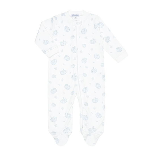 Nella Pima Blue Pumpkin Patch Zipper Footie