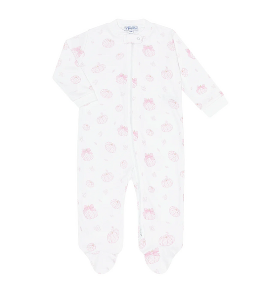 Nella Pima Pink Pumpkin Patch Zipper Footie
