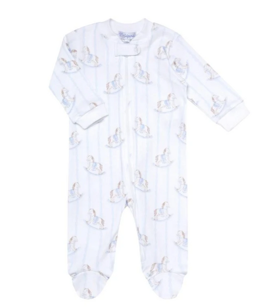 Nella Pima Blue Rocking Horse Zipper Footie