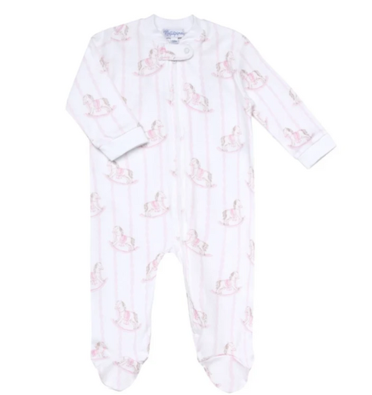 Nella Pima Pink Rocking Horse Zipper Footie