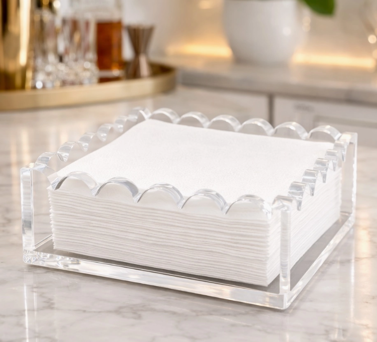 Maven Home Cocktail Napkin Holder Scalloped in Clear