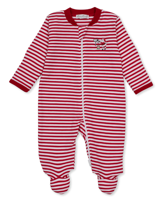 Kissy Kissy Footie with Zip in North Pole Reindeer Stripes