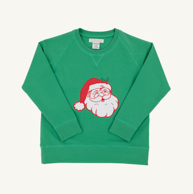 The Beaufort Bonnet Company Cassidy Comfy French Terry Crewneck in Kiawah Kelly Green with Santa