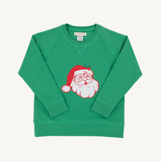 The Beaufort Bonnet Company Cassidy Comfy French Terry Crewneck in Kiawah Kelly Green with Santa