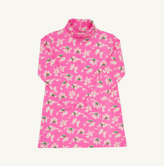 The Beaufort Bonnet Company Tatum's Turtleneck Dress in Winter Park Pink with Bows of Holly