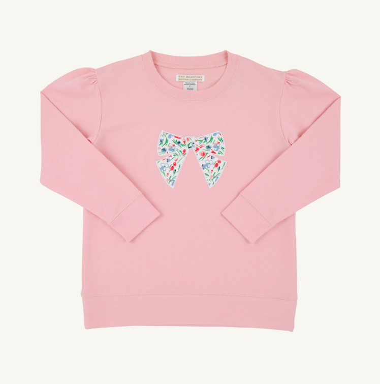 The Beaufort Bonnet Company Cassidy Comfy Crewneck Puff Sleeve Sandpearl Pink with Bow