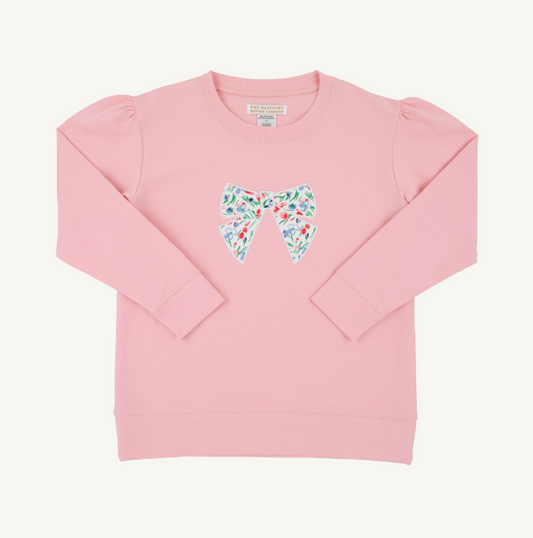 The Beaufort Bonnet Company Cassidy Comfy Crewneck Puff Sleeve Sandpearl Pink with Bow