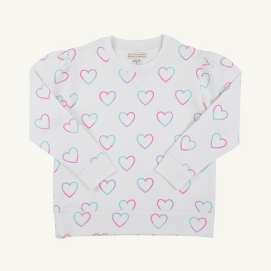 The Beaufort Bonnet Company Cassidy Comfy Crewneck Puff Sleeve in Have a Little Heart