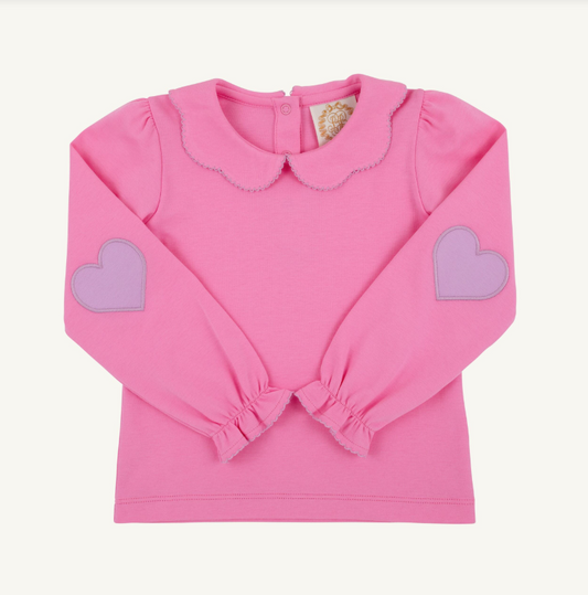 The Beaufort Bonnet Company Emma's Elbow Patch Top in Winter Park Pink with Hearts