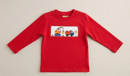 Anavini Long Sleeve Tshirt in Red with Construction Trucks