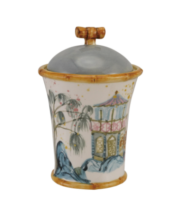 Creative Co-op Hand Painted Stoneware Canister