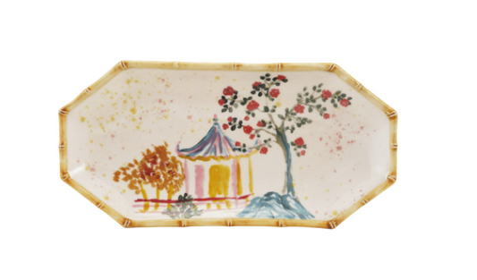 Creative Co-op Hand Painted Stoneware Octagon Shaped Plate
