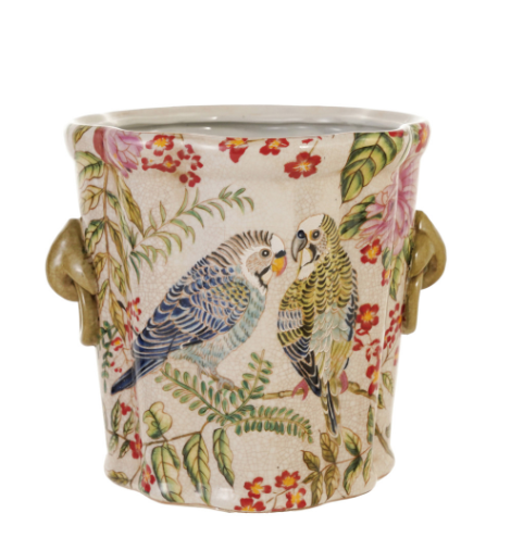 Creative Co-op Hand Painted Stoneware Planter or Vase with Handles