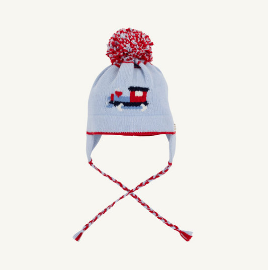 The Beaufort Bonnet Company Parrish Pom Pom Hat in Beale Street Blue with Train