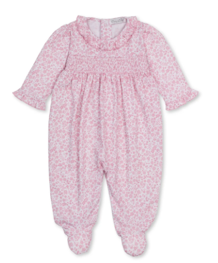 Kissy Kissy Footie with Smocking Print Fall Blooms in Pink