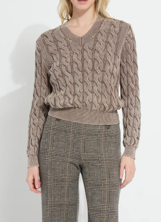 Lysse Farrah Sunwashed V-Neck Sweater in Frosted Cocoa