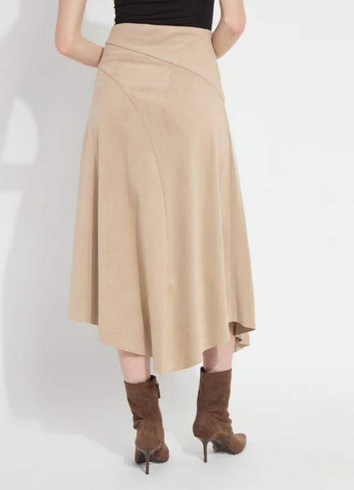 Lysse Azalea Asymmetric Hem Vegan Suede Skirt in Salted Carmel