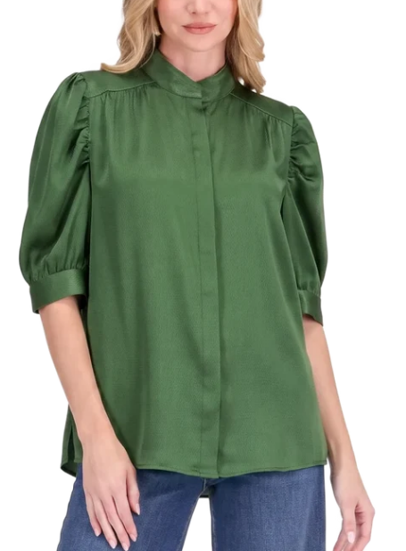 Jade Ruched Sleeve Shirt in Green