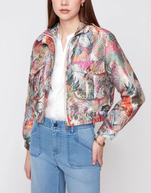 Renuar Zip Up Jacket in Tropical Brocade