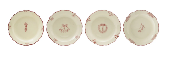 Creative Co-op Stoneware Scalloped Plate with Holiday Image