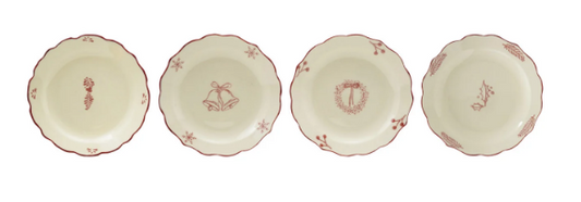 Creative Co-op Stoneware Scalloped Plate with Holiday Image