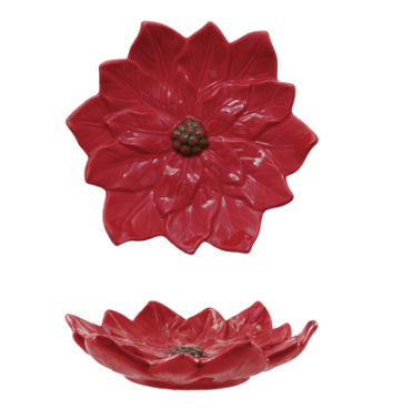 Creative Co-op Ceramic Poinsettia Plate