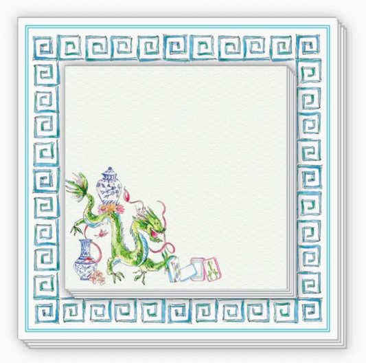 Rosanne Beck Collections Notepad Duo-Handpainted Blue Border and Green Mahjong Dragon