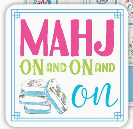 Rosanne Beck Collections Square Coaster-Handpainted Mahjong Tiles Mahj On and On and On