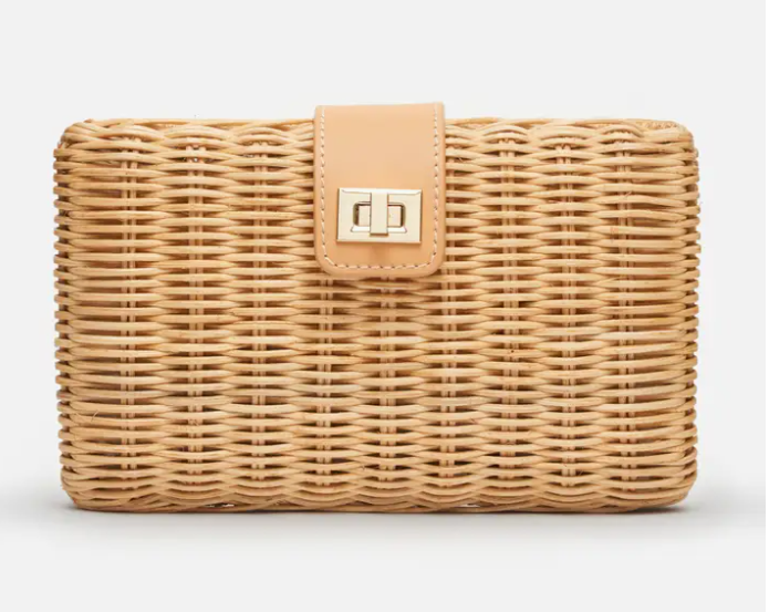 Kayu Lou Wicker Clutch in Natural with Gold Lock