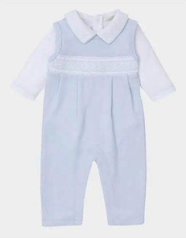 Kissy Kissy Overall Set with Hand Smocking Light Blue