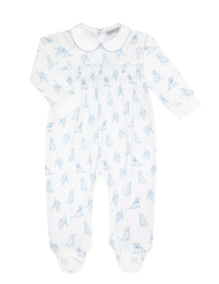 Nellapima Blue Puppy Love Print Smocked Footie